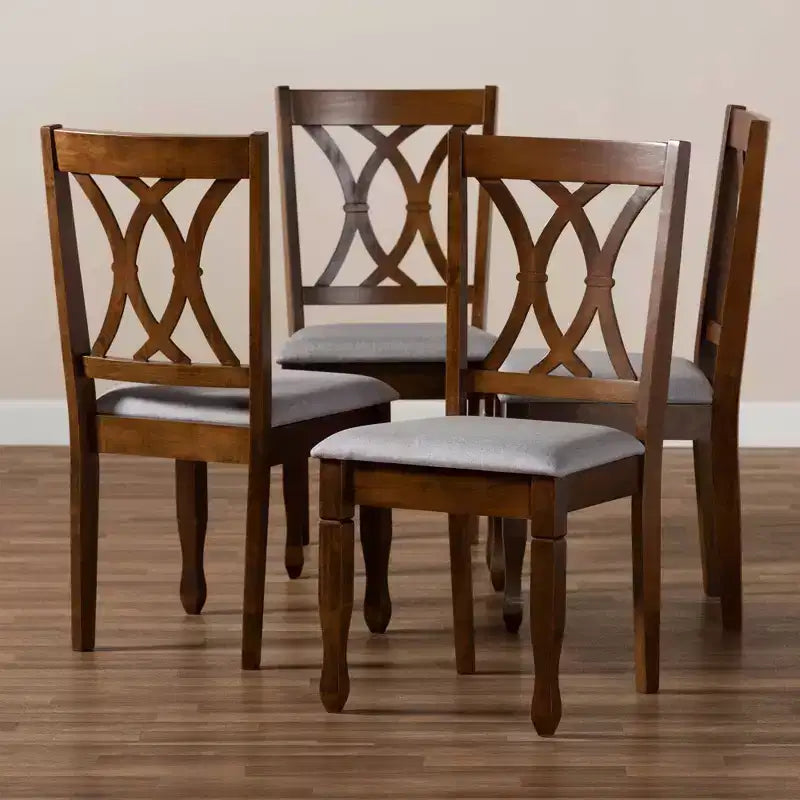 4pc Augustine Fabric Upholstered Dining Chair Set - Baxton Studio: Walnut Brown Frame, Foam Padded
