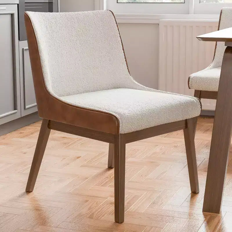 HOMES: Inside + Out Set of 2 Forest Wisp Mid-Century Boucle Dining Chairs with Leatherette Accents Walnut