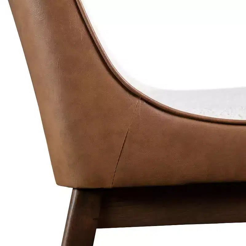 HOMES: Inside + Out Lot de 2 chaises de salle à manger Forest Wisp Mid-Century Boucle avec accents en similicuir Noyer