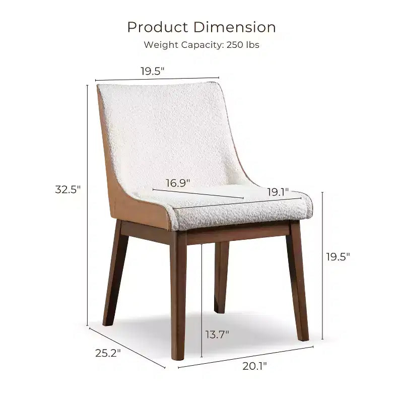HOMES: Inside + Out Lot de 2 chaises de salle à manger Forest Wisp Mid-Century Boucle avec accents en similicuir Noyer