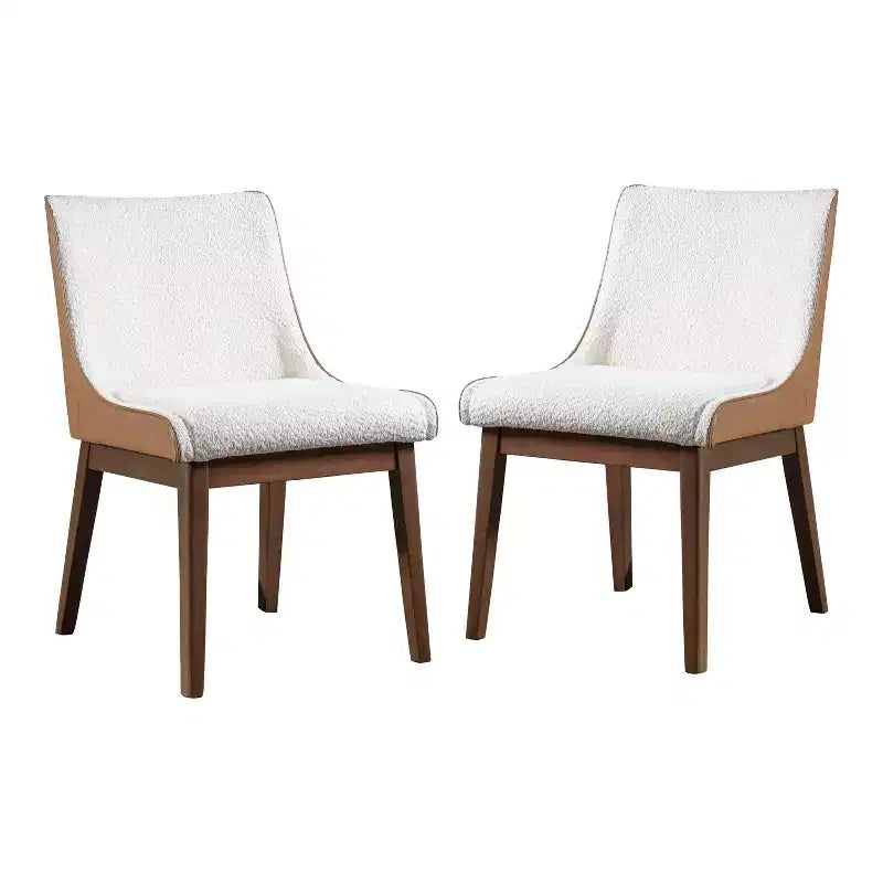 HOMES: Inside + Out Lot de 2 chaises de salle à manger Forest Wisp Mid-Century Boucle avec accents en similicuir Noyer