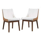 HOMES: Inside + Out Lot de 2 chaises de salle à manger Forest Wisp Mid-Century Boucle avec accents en similicuir Noyer