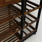 28" Solid Wood Rolling Kitchen Cart with Wine Rack and Drawer Dark Brown - Flora Home: Mobile Island Trolley, 6 Shelves, Locking Wheels
