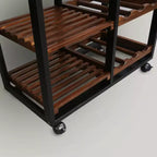 28" Solid Wood Rolling Kitchen Cart with Wine Rack and Drawer Dark Brown - Flora Home: Mobile Island Trolley, 6 Shelves, Locking Wheels