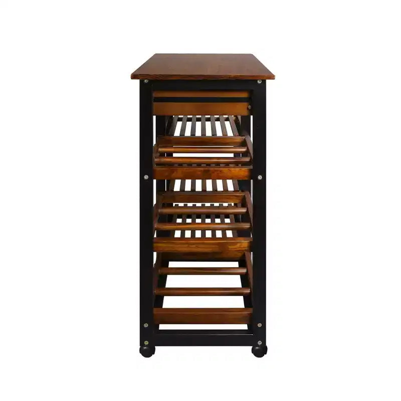 28" Solid Wood Rolling Kitchen Cart with Wine Rack and Drawer Dark Brown - Flora Home: Mobile Island Trolley, 6 Shelves, Locking Wheels