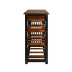 28" Solid Wood Rolling Kitchen Cart with Wine Rack and Drawer Dark Brown - Flora Home: Mobile Island Trolley, 6 Shelves, Locking Wheels