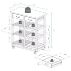 28" Solid Wood Rolling Kitchen Cart with Wine Rack and Drawer Dark Brown - Flora Home: Mobile Island Trolley, 6 Shelves, Locking Wheels