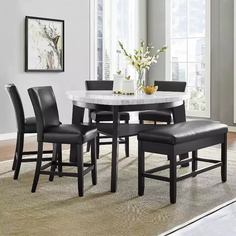 Table hauteur comptoir plateau marbre Carrare Blanc/Noir - Steve Silver Co.