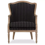 Fauteuil d'appoint Charlemagne à rayures bleues traditionnelles françaises - Baxton Studio : revêtement en coton, cadre en bois de cèdre, aucun assemblage requis