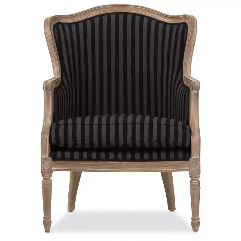 Fauteuil d'appoint Charlemagne à rayures bleues traditionnelles françaises - Baxton Studio : revêtement en coton, cadre en bois de cèdre, aucun assemblage requis
