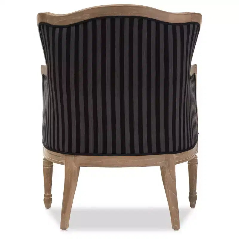 Fauteuil d'appoint Charlemagne à rayures bleues traditionnelles françaises - Baxton Studio : revêtement en coton, cadre en bois de cèdre, aucun assemblage requis