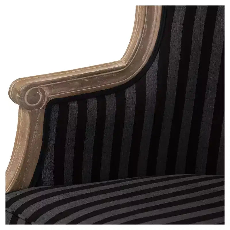 Fauteuil d'appoint Charlemagne à rayures bleues traditionnelles françaises - Baxton Studio : revêtement en coton, cadre en bois de cèdre, aucun assemblage requis