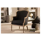 Fauteuil d'appoint Charlemagne à rayures bleues traditionnelles françaises - Baxton Studio : revêtement en coton, cadre en bois de cèdre, aucun assemblage requis