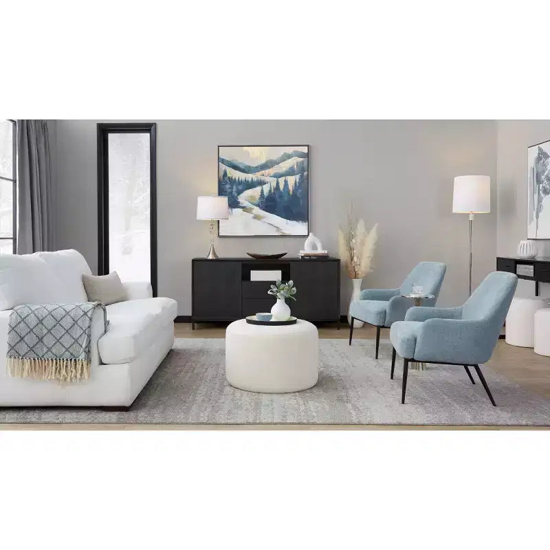 LumiSource Marcel Fabric Accent Chair Black Metal/Light Blue
