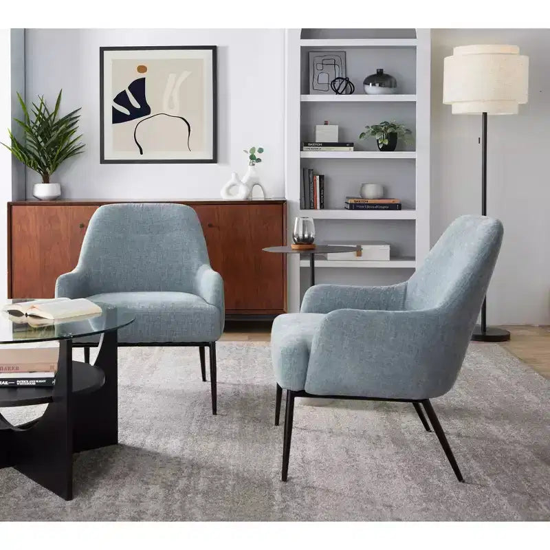 LumiSource Marcel Fabric Accent Chair Black Metal/Light Blue