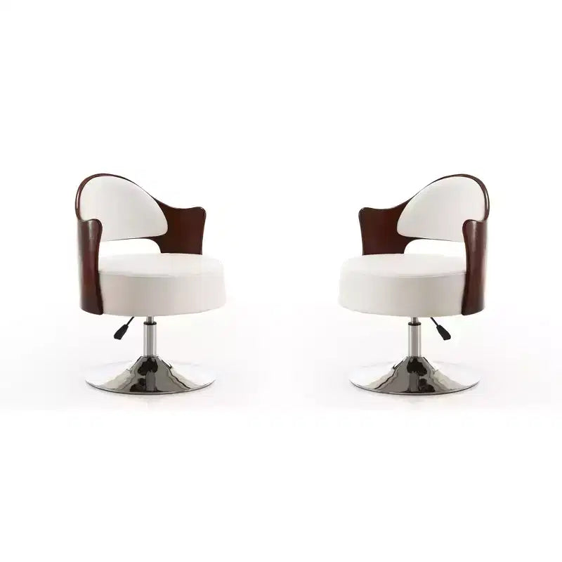 Manhattan Comfort Set of 2 Bopper Faux Leather Adjustable Height Swivel Accent Chairs White: Chrome-Plated, Easy Clean