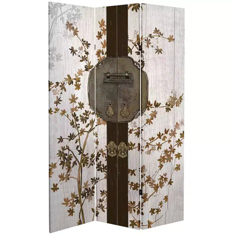 6" Double Sided Asian Lock Canvas Room Divider White - Oriental Furniture