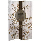 6" Double Sided Asian Lock Canvas Room Divider White - Oriental Furniture