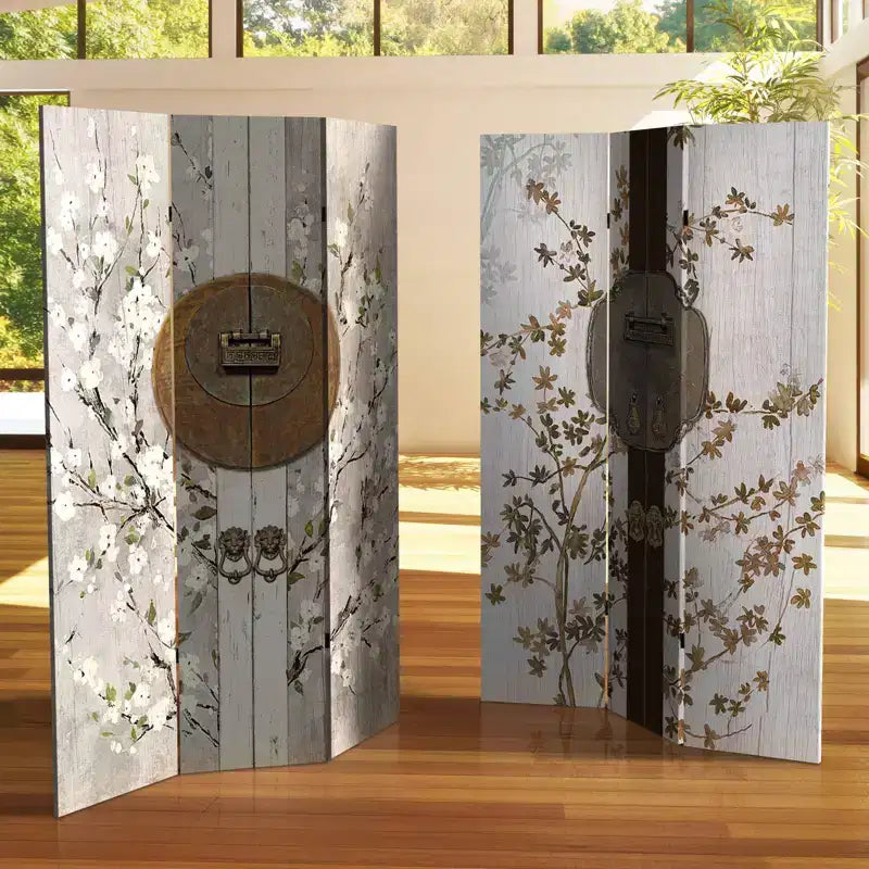 6" Double Sided Asian Lock Canvas Room Divider White - Oriental Furniture