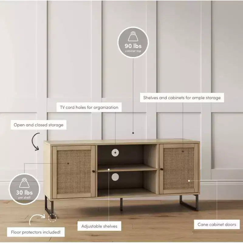 Lot de 2 Meubles TV Mina en rotin de Nathan James pour téléviseurs jusqu'à 50" chêne
