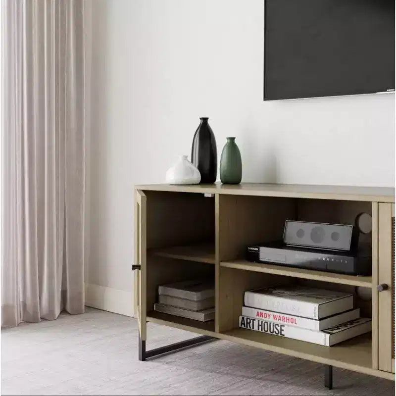 Lot de 2 Meubles TV Mina en rotin de Nathan James pour téléviseurs jusqu'à 50" chêne