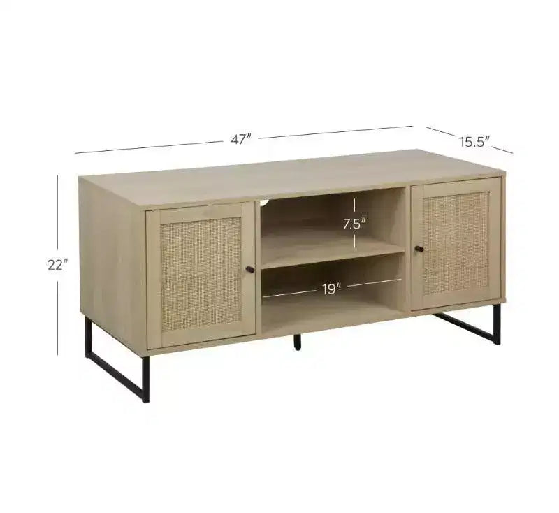 Lot de 2 Meubles TV Mina en rotin de Nathan James pour téléviseurs jusqu'à 50" chêne