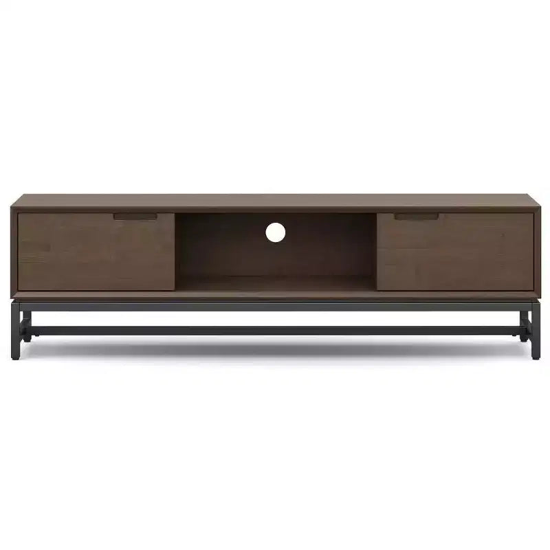 WyndenHall Devlin 72" Low TV Stand for TVs up to 80" Walnut Brown: Modern Media Console with Storage