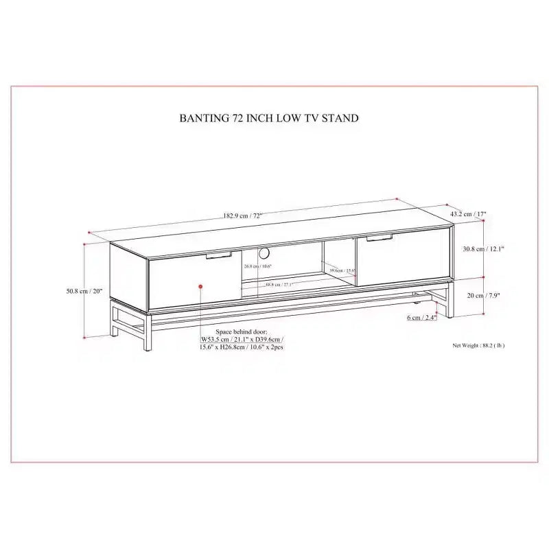 WyndenHall Devlin 72" Low TV Stand for TVs up to 80" Walnut Brown: Modern Media Console with Storage