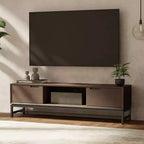 WyndenHall Devlin 72" Low TV Stand for TVs up to 80" Walnut Brown: Modern Media Console with Storage