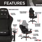 Fabric Ergonomic High Back Racer Style Video Gaming Chair Black - Techni Sport: Office, Swivel, Lumbar Support