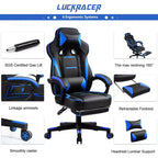 Chaise de jeu LUCKRACER avec repose-pieds, chaise de bureau à dossier haut, chaise de bureau, bleue