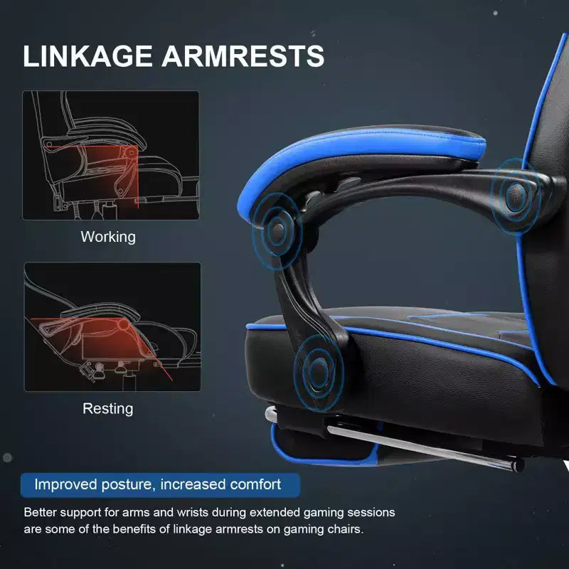 Chaise de jeu LUCKRACER avec repose-pieds, chaise de bureau à dossier haut, chaise de bureau, bleue