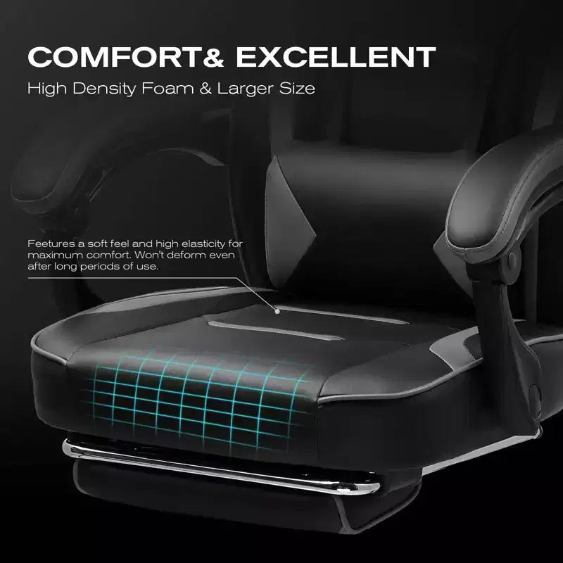 Chaise de jeu LUCKRACER avec repose-pieds, chaise de bureau à dossier haut, gris