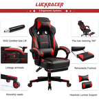 Chaise de jeu LUCKRACER avec repose-pieds, chaise de bureau à dossier haut, chaise d'ordinateur rouge