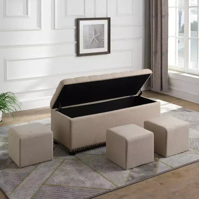 Banc de rangement à 3 places beige-buff - Ore International