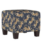 Skyline Furniture Annie Square Ottoman Navy Leopard Print: Contemporary Upholstered Seat, Metal & Wood Frame, 250 lb Capacity