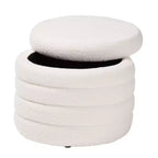 Tabitha Pouf de rangement rembourré en tissu bouclette ivoire - Baxton Studio : Rond contemporain, aucun assemblage requis