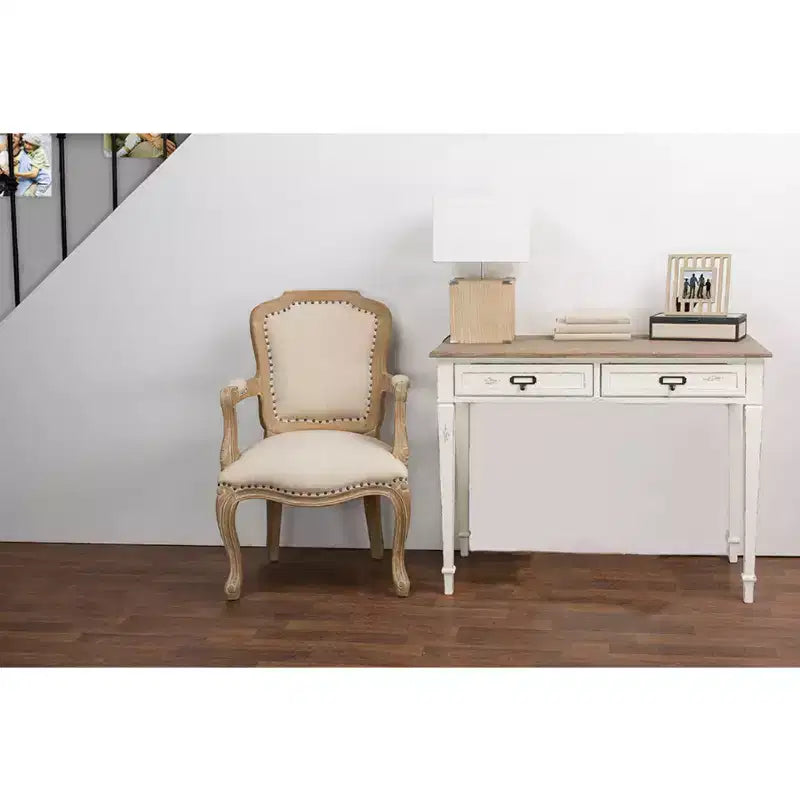 Dauphine Bureau d'écriture traditionnel français avec accent blanc/marron clair - Baxton Studio : Style fermier, étagère de rangement