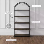 Nathan James 72" Haven 5 Shelves Arch Bookshelf Black Espresso