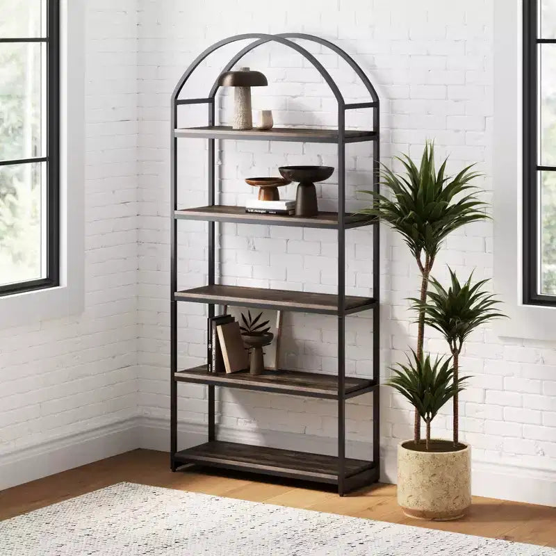 Nathan James 72" Haven 5 Shelves Arch Bookshelf Black Espresso