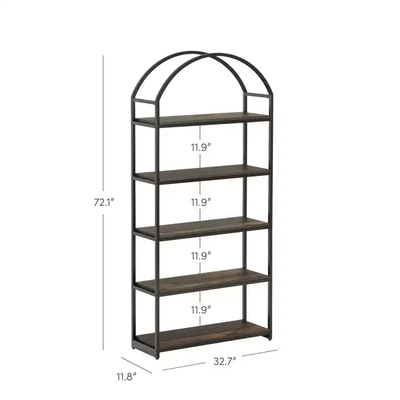 Nathan James 72" Haven 5 Shelves Arch Bookshelf Black Espresso