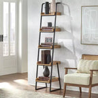 Lifestorey 73" Estanier 5 Tier Ladder Shelf Natural/Black
