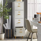 Buylateral Dixie 4 Drawer Filing Cabinet White: Gold-Tone Hardware, MDF, Space-Saving Design