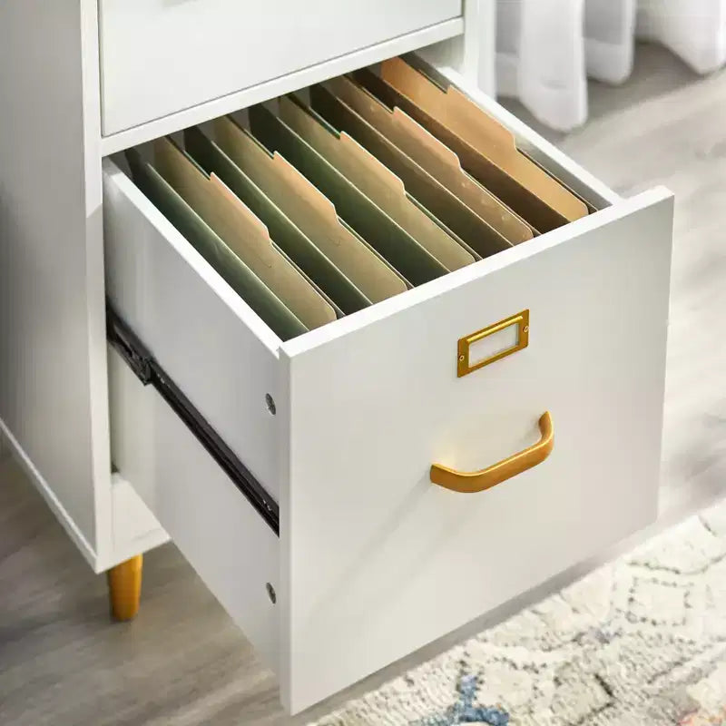 Buylateral Dixie 4 Drawer Filing Cabinet White: Gold-Tone Hardware, MDF, Space-Saving Design