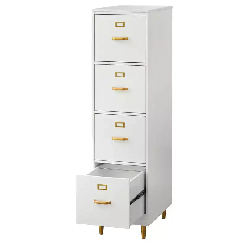 Buylateral Dixie 4 Drawer Filing Cabinet White: Gold-Tone Hardware, MDF, Space-Saving Design