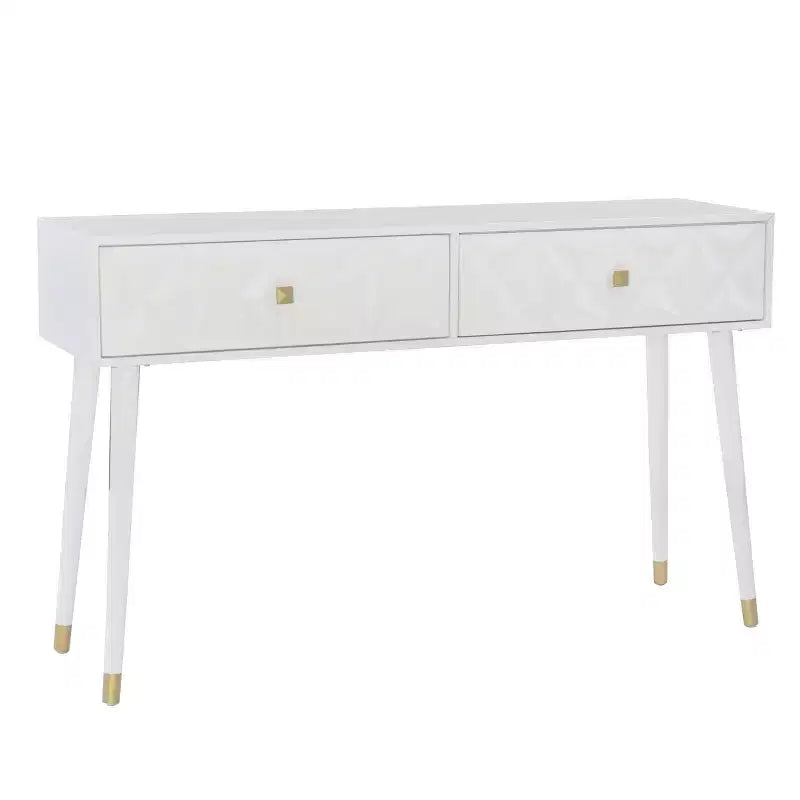 55.5" Geo Glam Console 2 Drawer with Gold Knobs Bright White - Linon: Entryway Narrow Storage, Modern Design