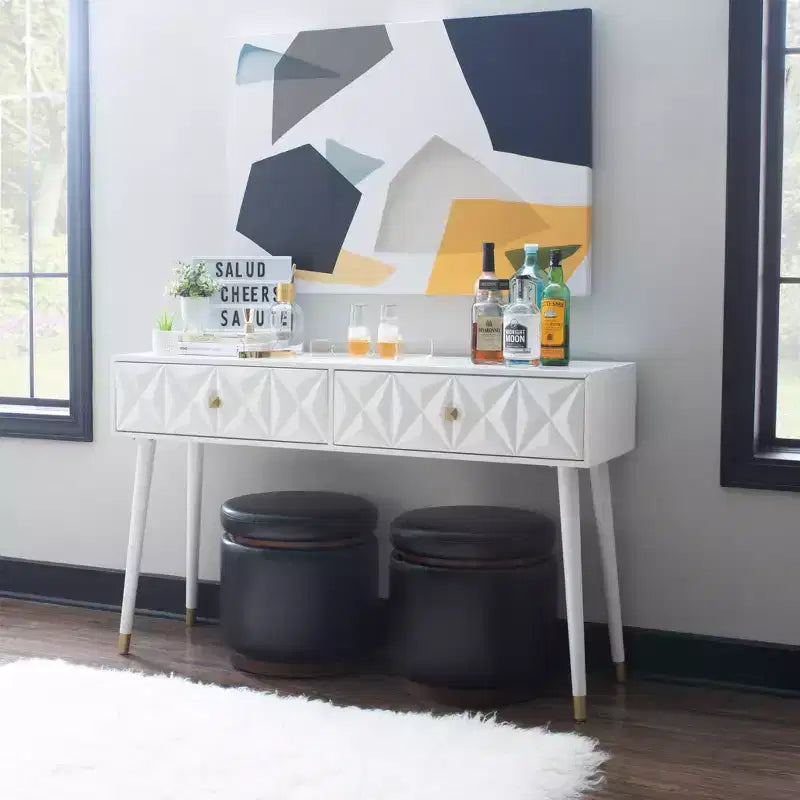 55.5" Geo Glam Console 2 Drawer with Gold Knobs Bright White - Linon: Entryway Narrow Storage, Modern Design