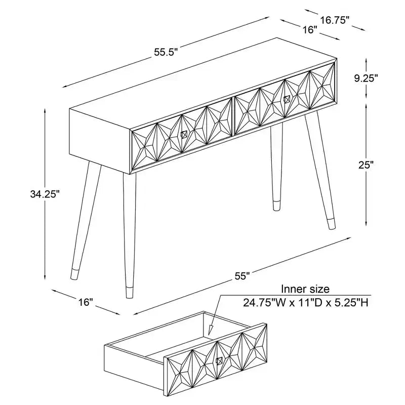 55.5" Geo Glam Console 2 Drawer with Gold Knobs Bright White - Linon: Entryway Narrow Storage, Modern Design