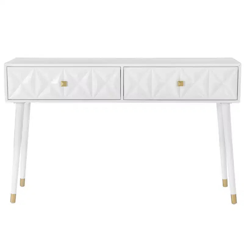 55.5" Geo Glam Console 2 Drawer with Gold Knobs Bright White - Linon: Entryway Narrow Storage, Modern Design