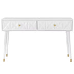 55.5" Geo Glam Console 2 Drawer with Gold Knobs Bright White - Linon: Entryway Narrow Storage, Modern Design